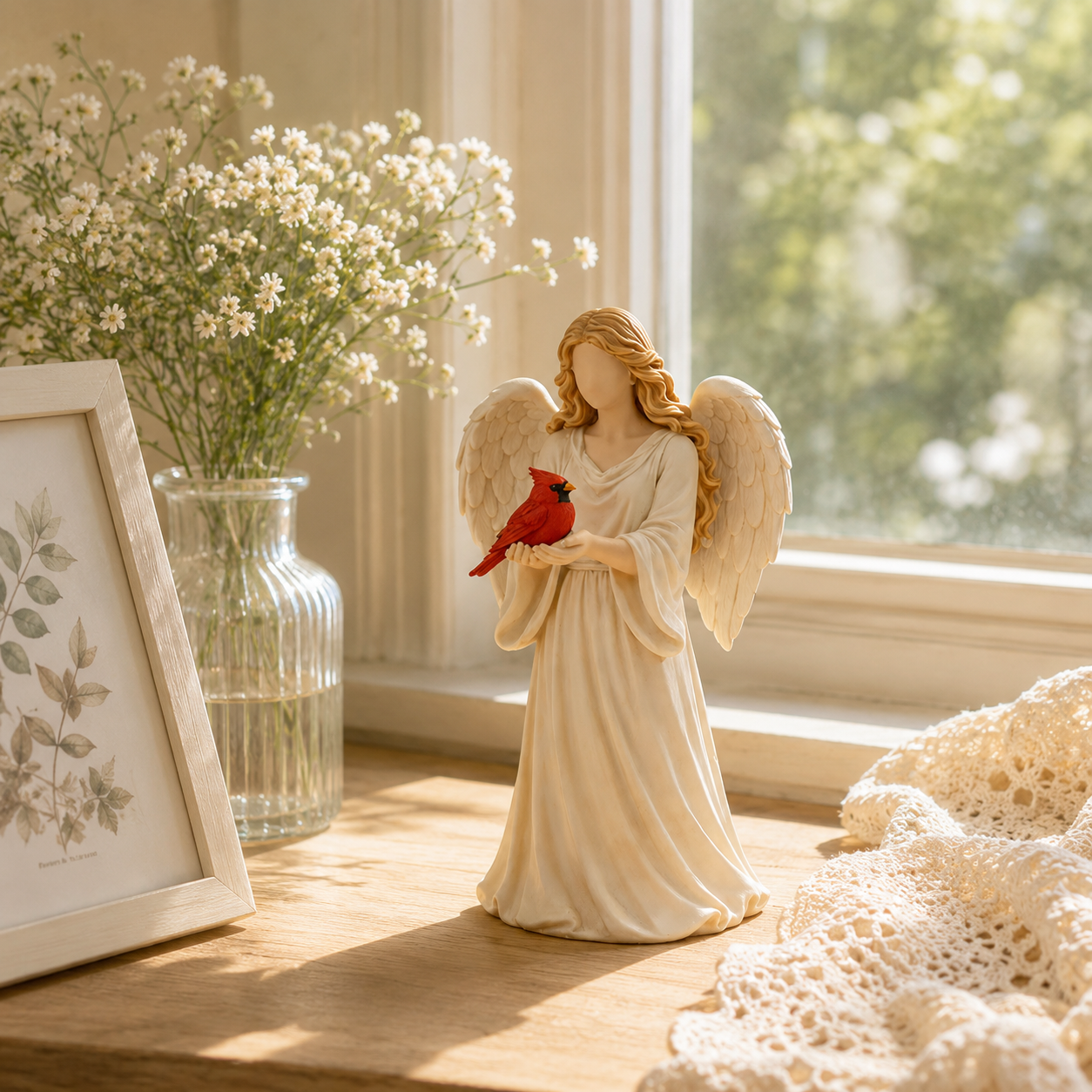 Angel Cardinal Figurine Memorial Decor