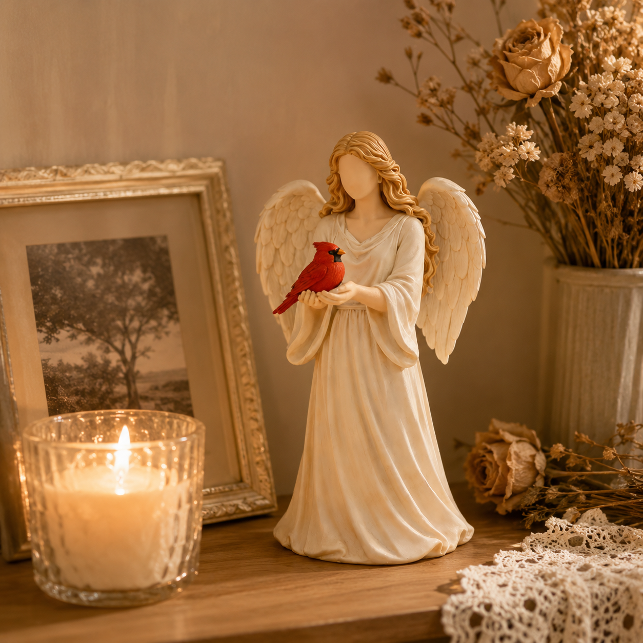 Angel Cardinal Figurine Memorial Decor