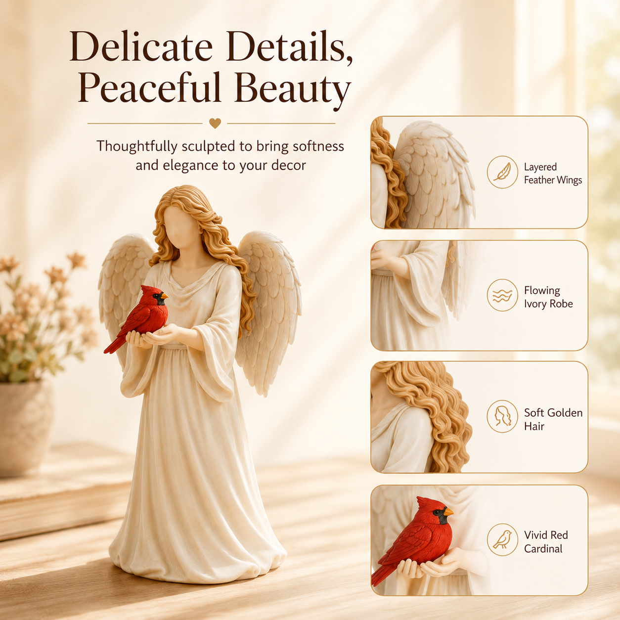 Angel Cardinal Figurine Memorial Decor