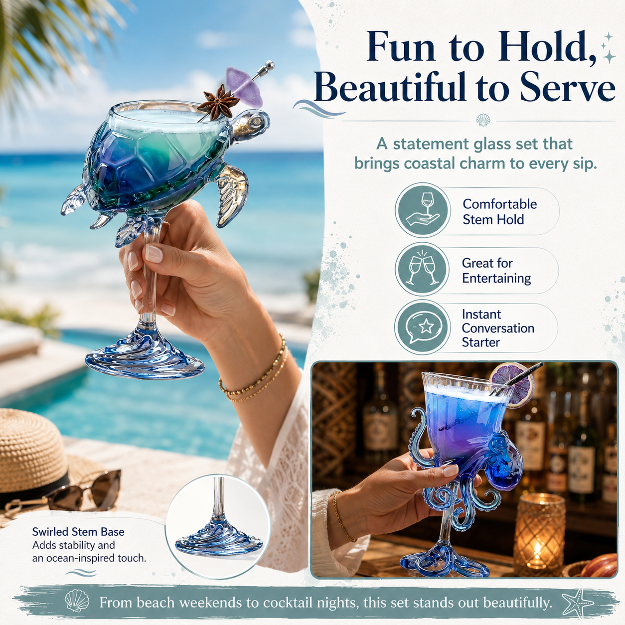 Ocean Animal Cocktail Glasses Set of 2