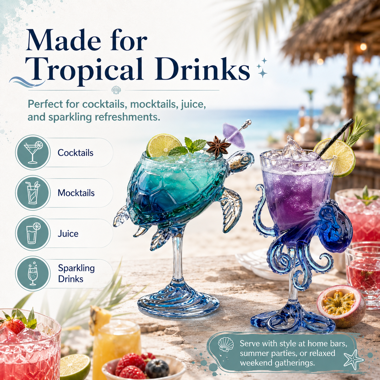 Ocean Animal Cocktail Glasses Set of 2