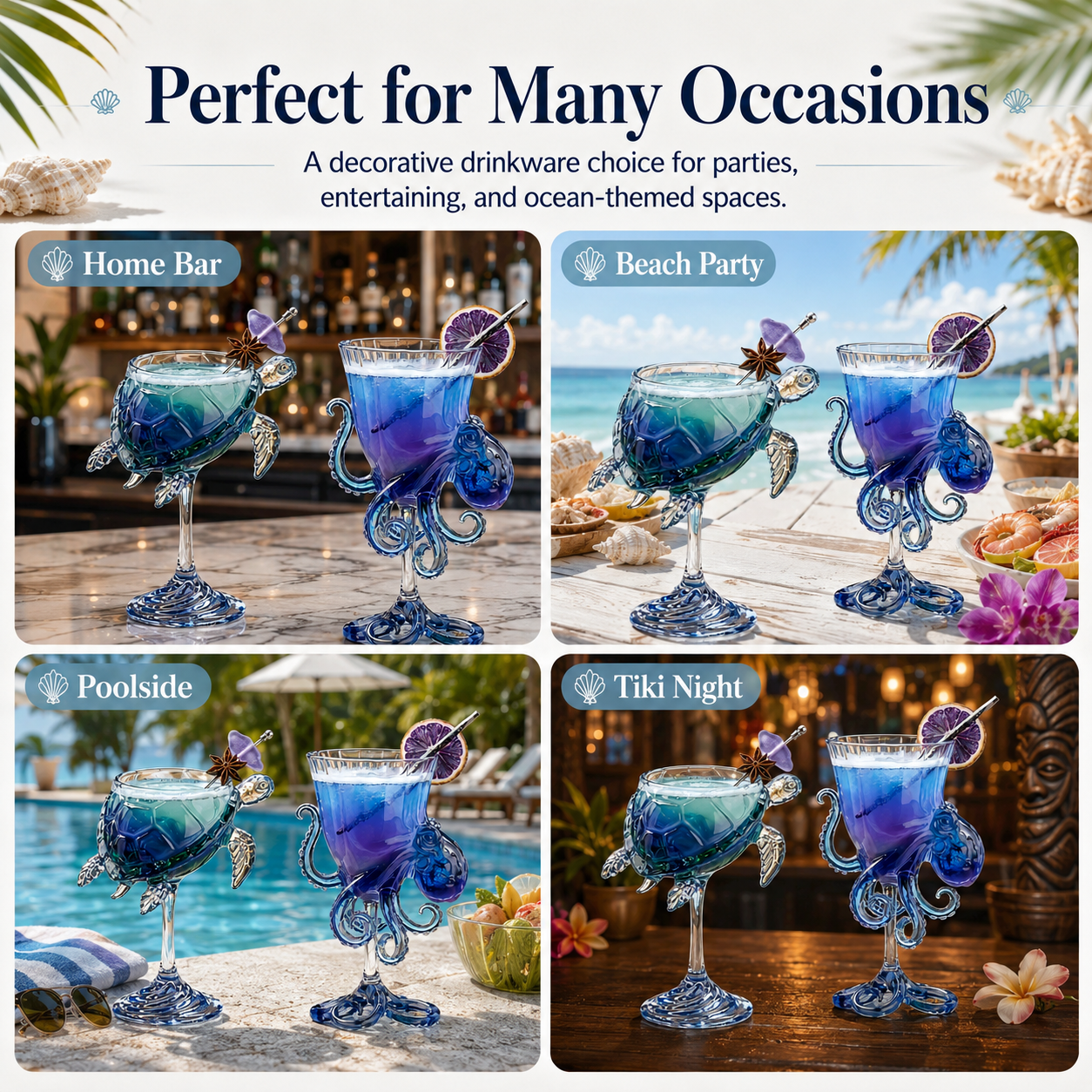 Ocean Animal Cocktail Glasses Set of 2