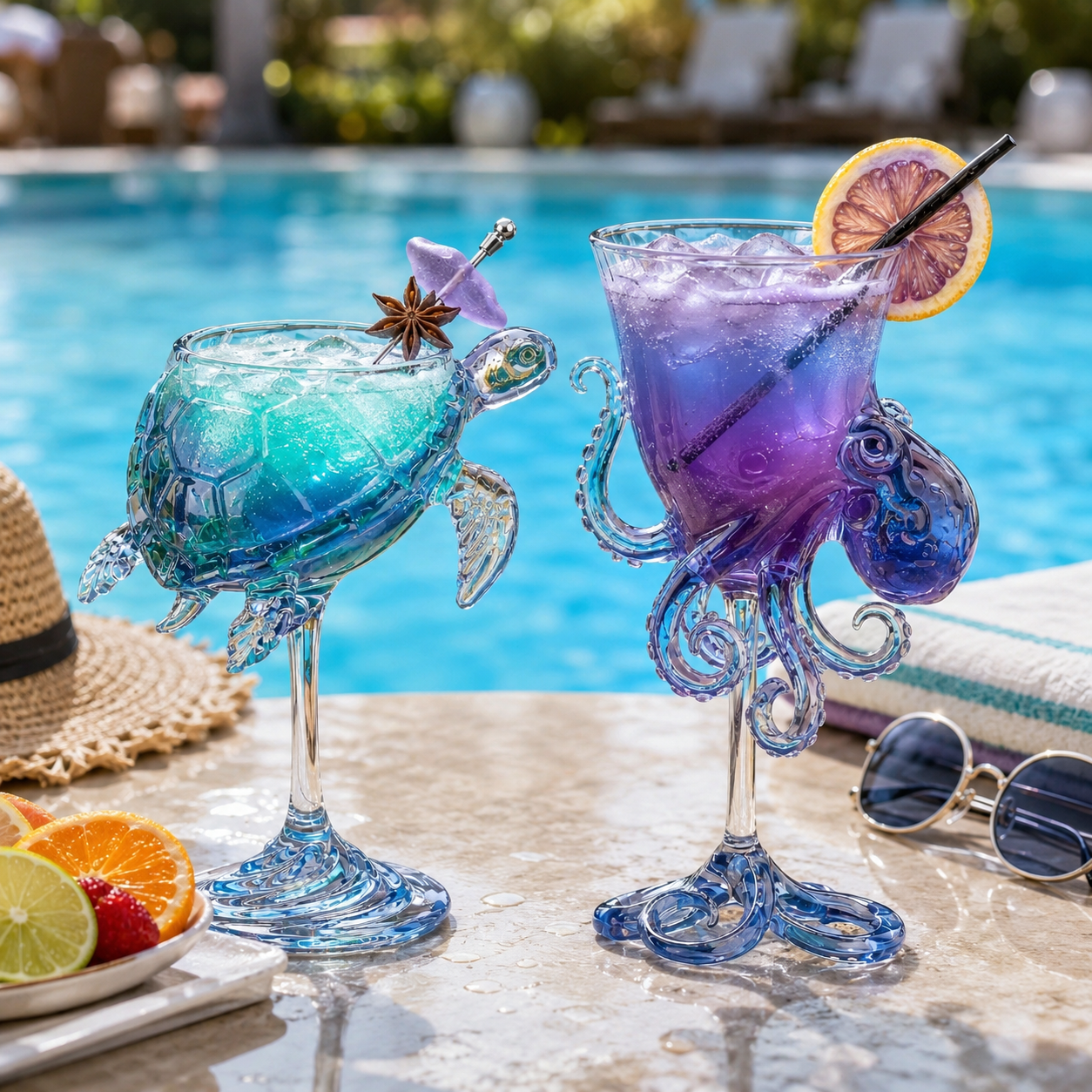 Ocean Animal Cocktail Glasses Set of 2