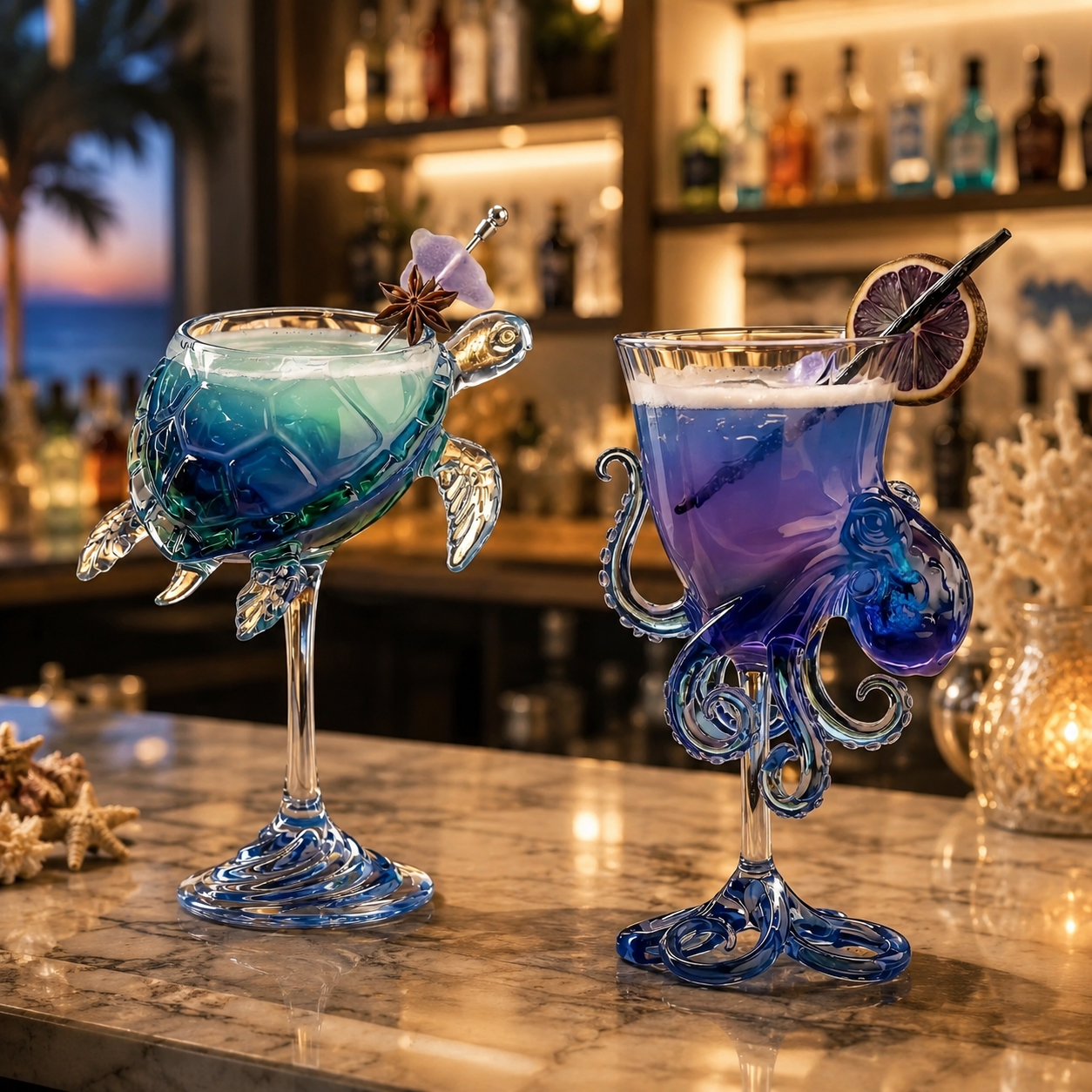 Ocean Animal Cocktail Glasses Set of 2