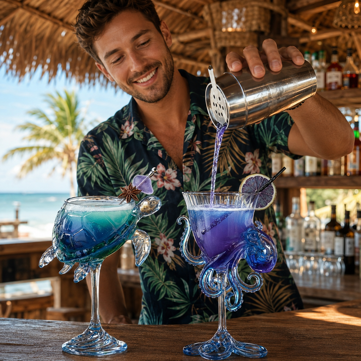 Ocean Animal Cocktail Glasses Set of 2