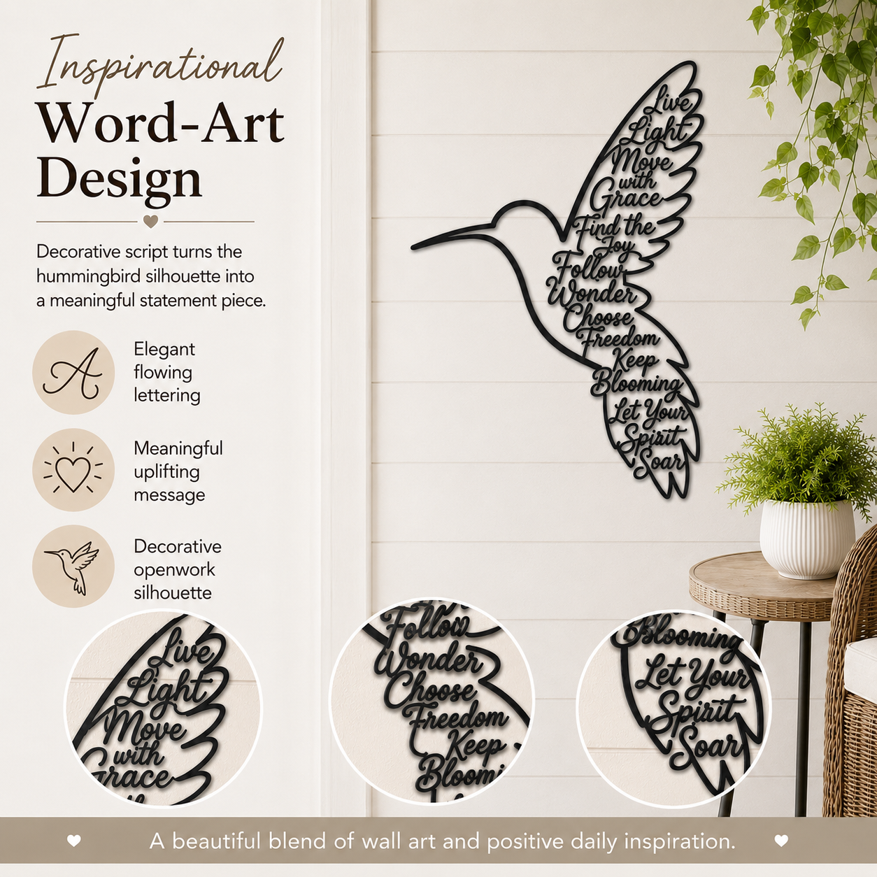 Hummingbird Metal Wall Decor, Inspirational Bird Wall Art for Home