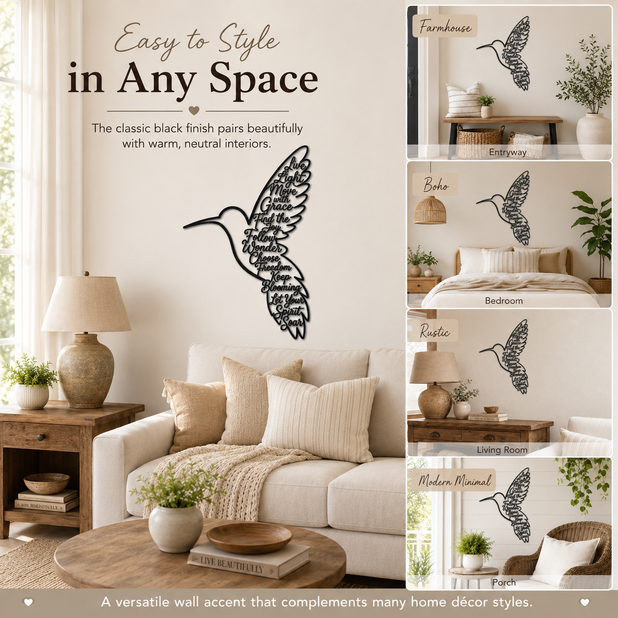 Hummingbird Metal Wall Decor, Inspirational Bird Wall Art for Home