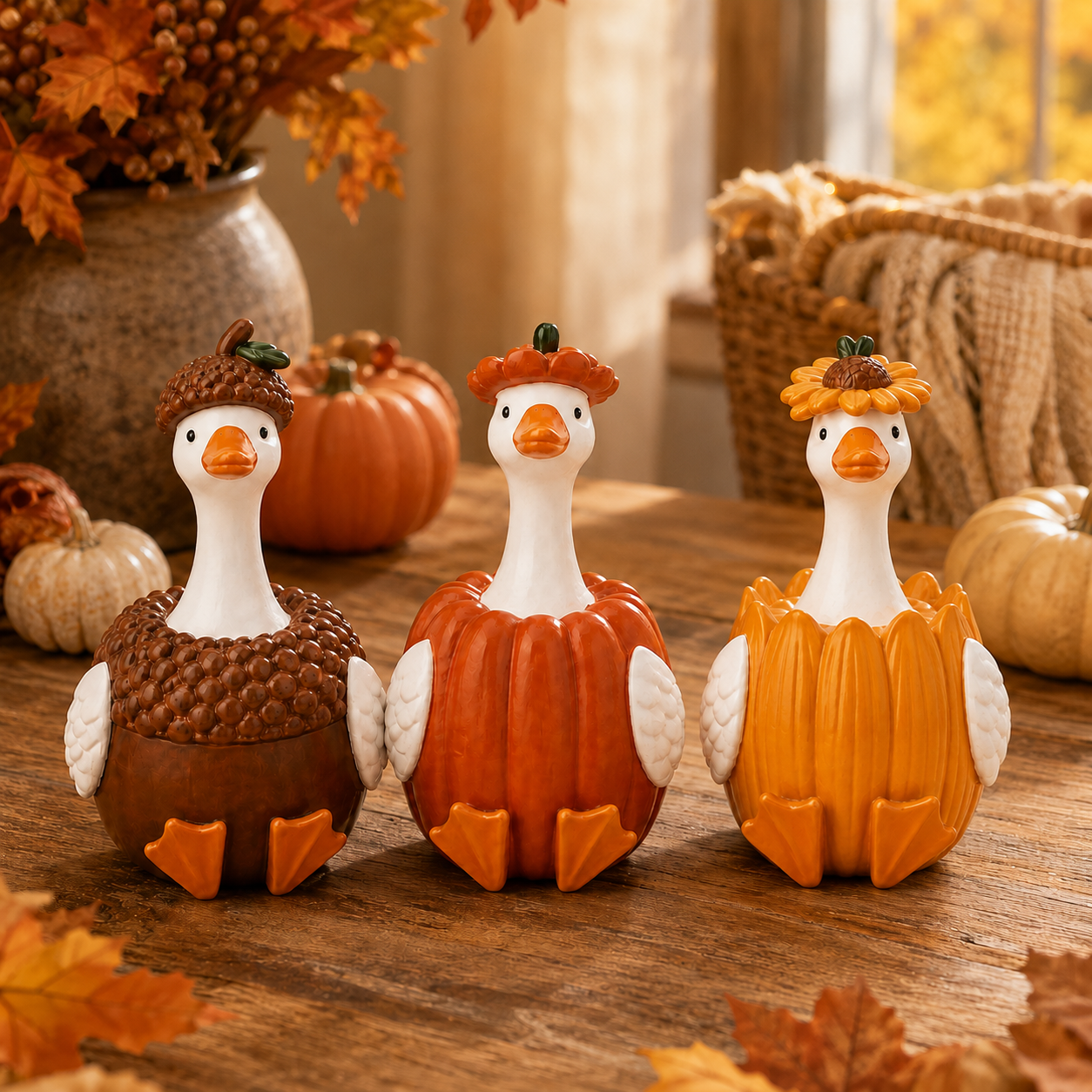 Harvest Duck Figurine – Fall Tabletop Decor, 3 Styles Available