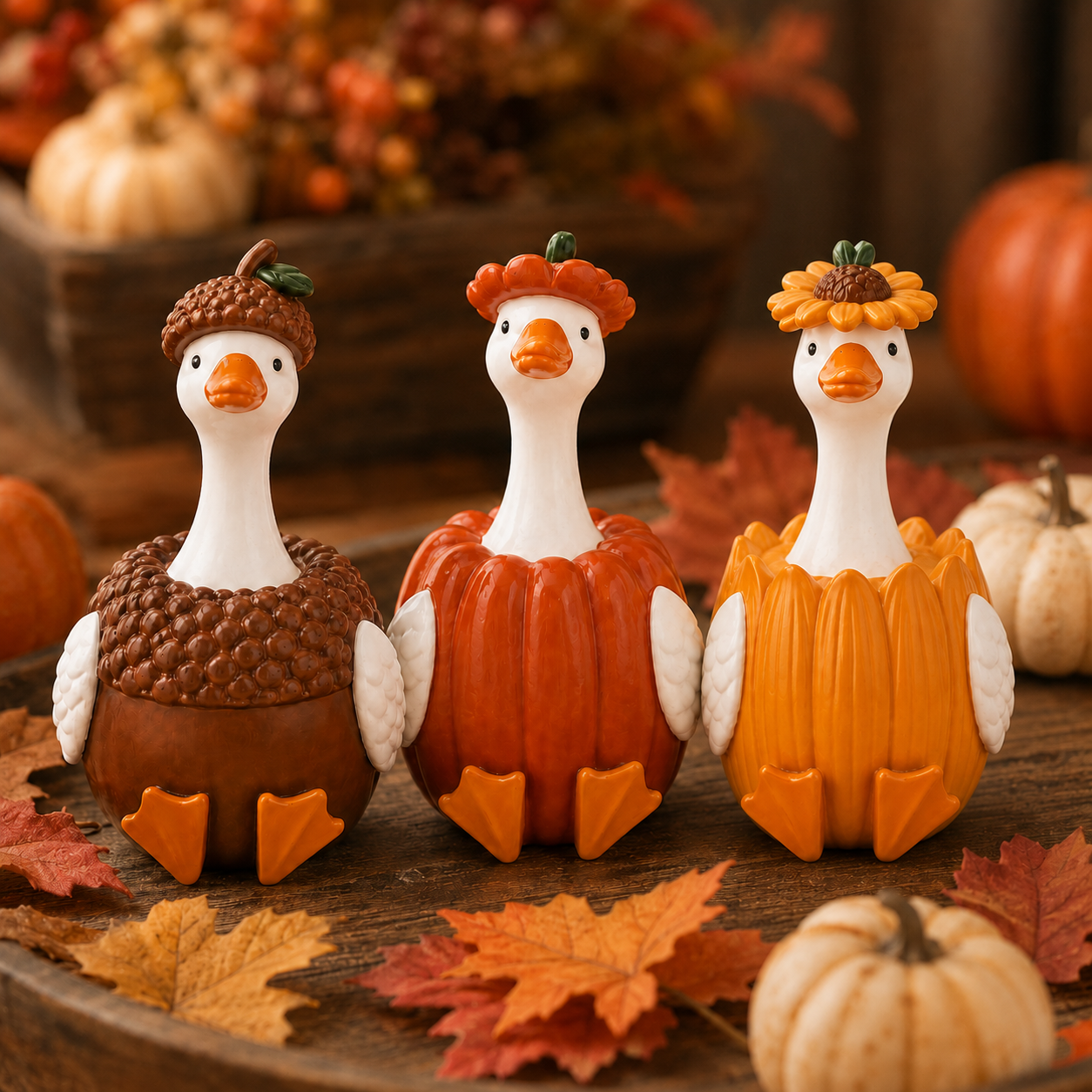 Harvest Duck Figurine – Fall Tabletop Decor, 3 Styles Available