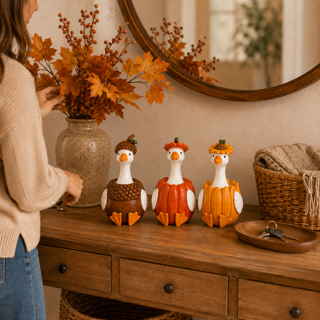 Harvest Duck Figurine – Fall Tabletop Decor, 3 Styles Available