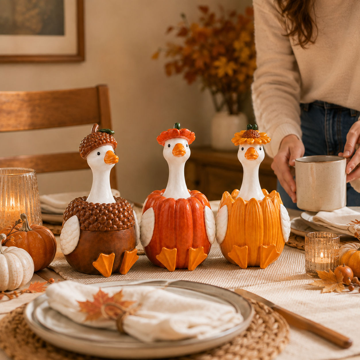 Harvest Duck Figurine – Fall Tabletop Decor, 3 Styles Available
