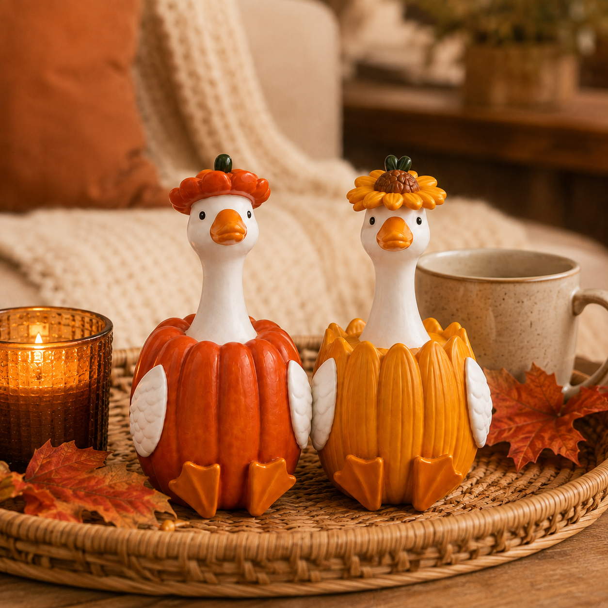 Harvest Duck Figurine – Fall Tabletop Decor, 3 Styles Available