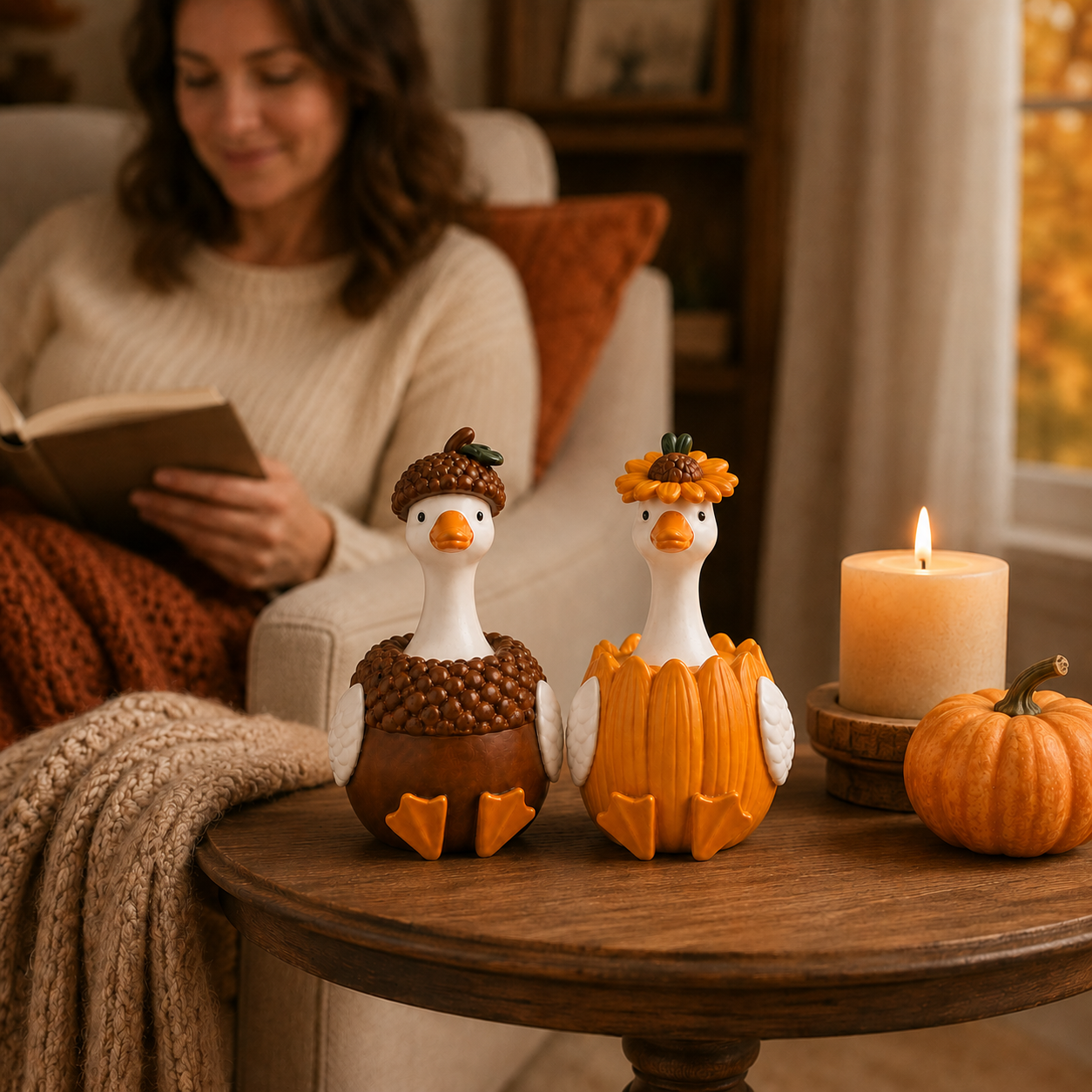 Harvest Duck Figurine – Fall Tabletop Decor, 3 Styles Available