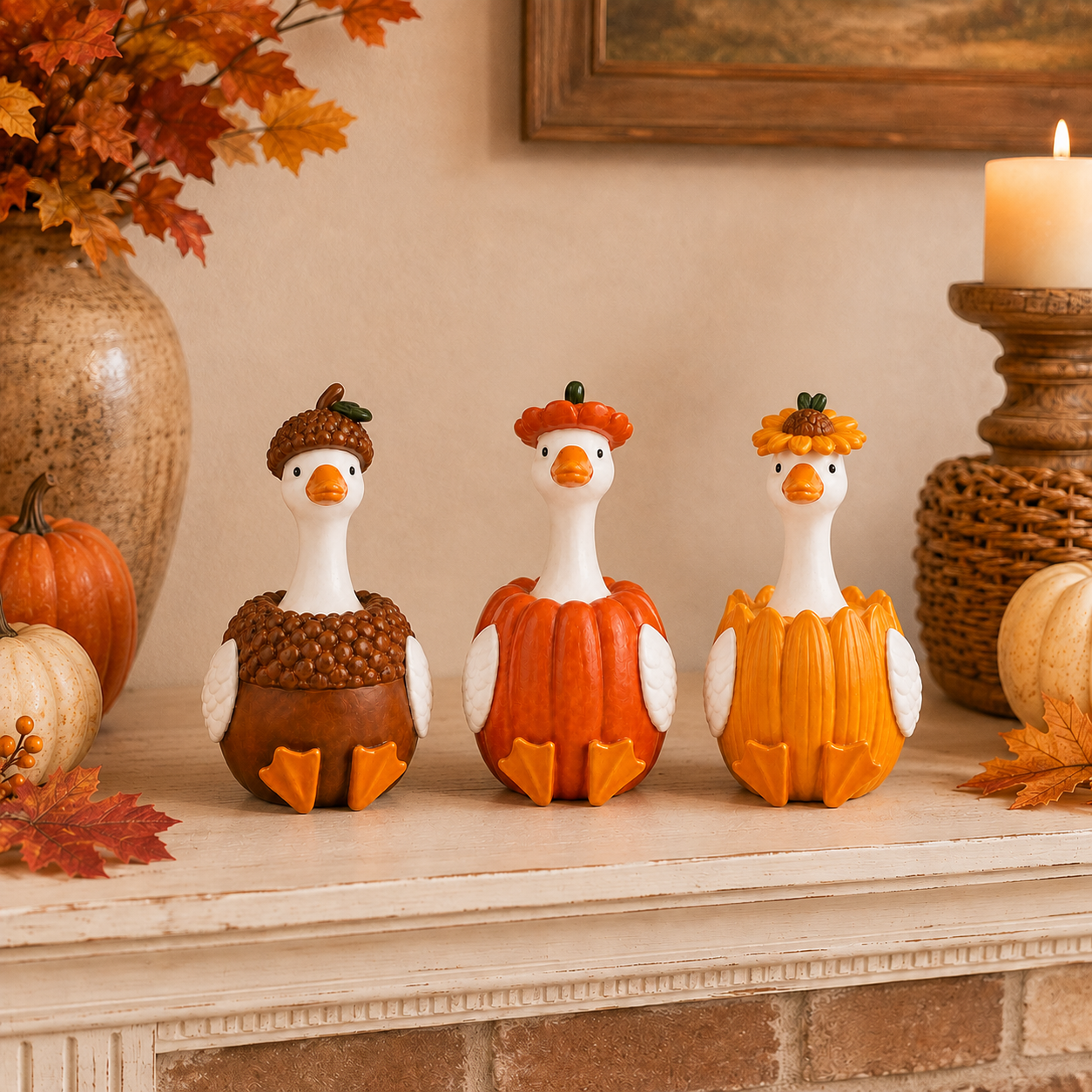 Harvest Duck Figurine – Fall Tabletop Decor, 3 Styles Available