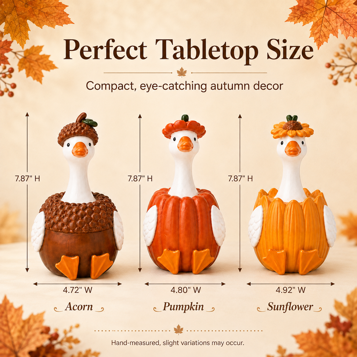 Harvest Duck Figurine – Fall Tabletop Decor, 3 Styles Available