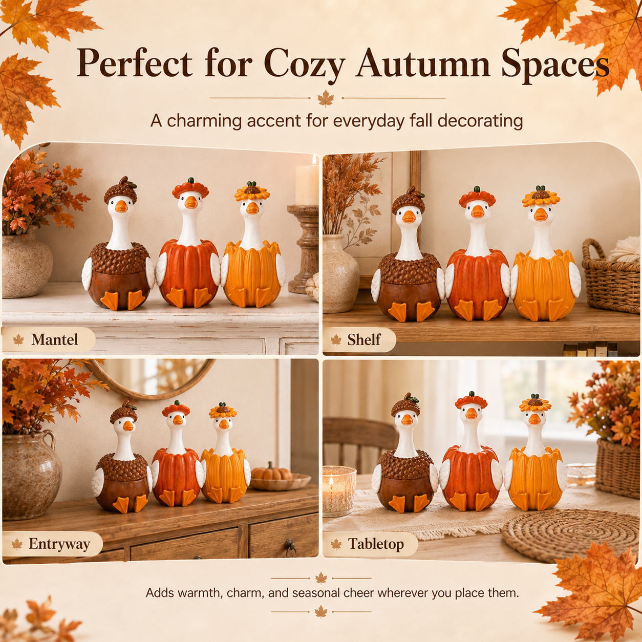 Harvest Duck Figurine – Fall Tabletop Decor, 3 Styles Available