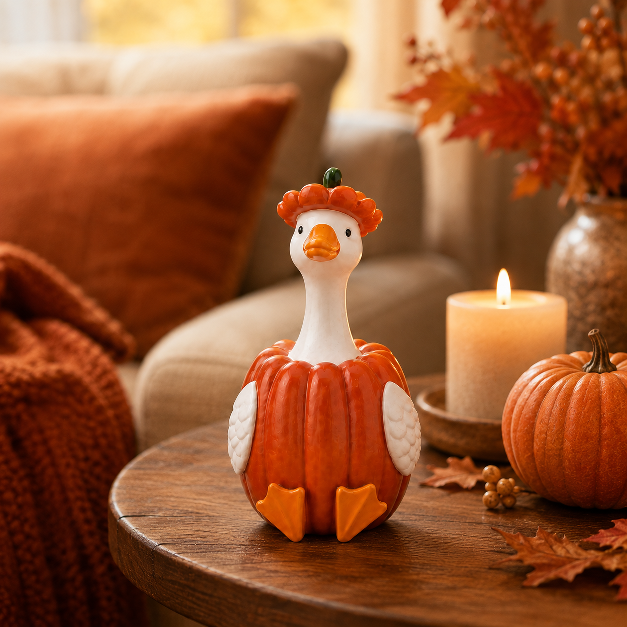 Harvest Duck Figurine – Fall Tabletop Decor, 3 Styles Available