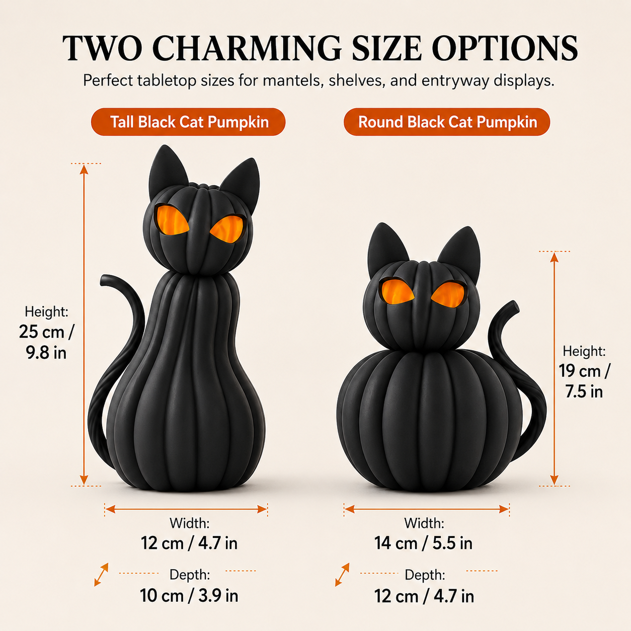 Lighted Black Cat Pumpkin Figurine – Halloween Tabletop Decor