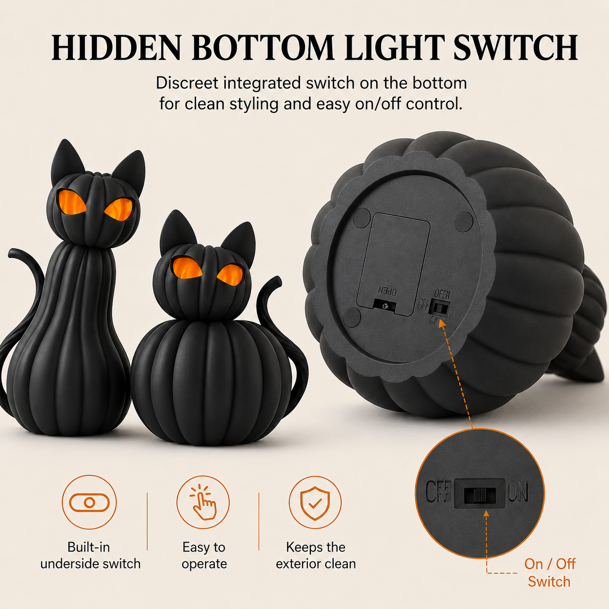 Lighted Black Cat Pumpkin Figurine – Halloween Tabletop Decor