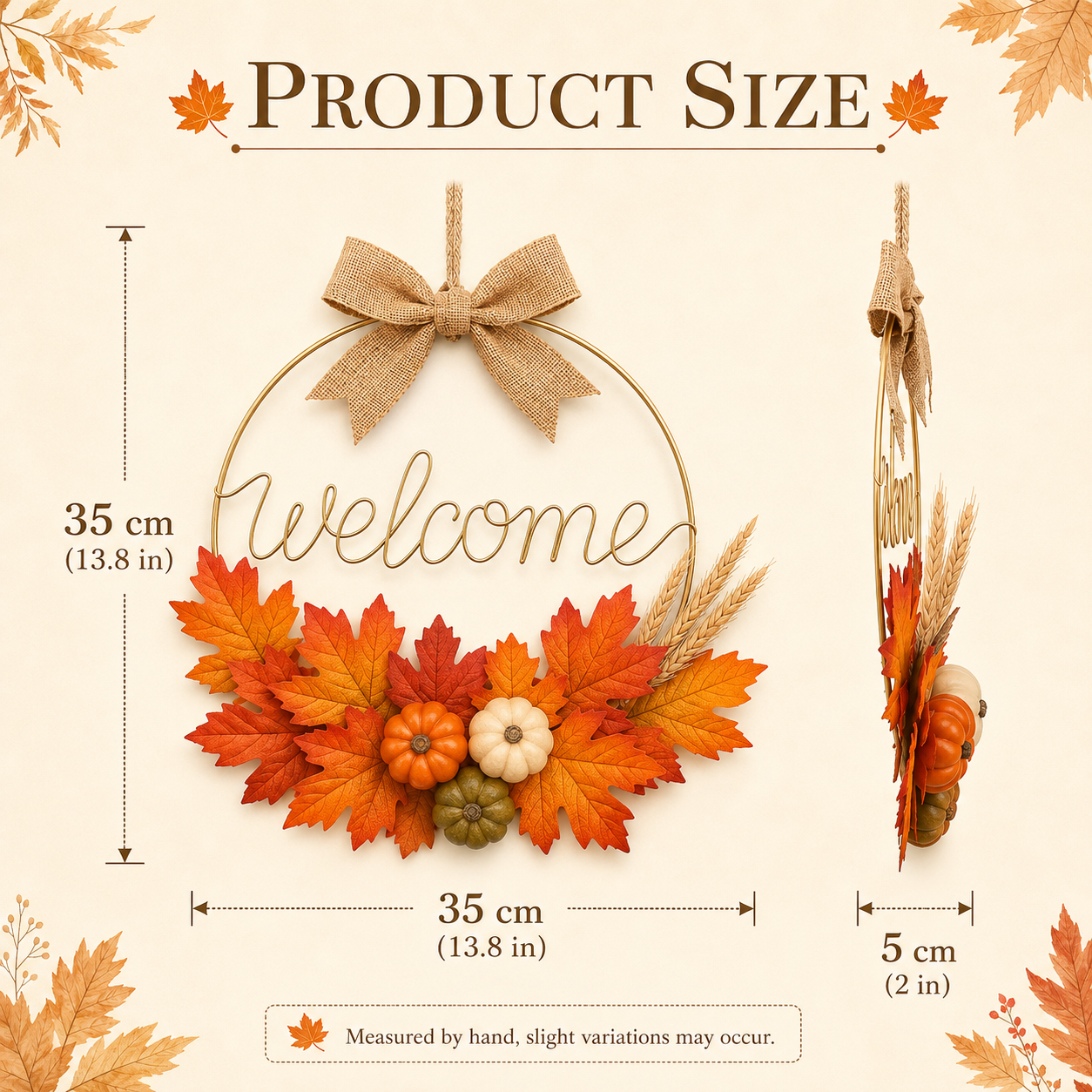 Fall Welcome Door Wreath with Pumpkins & Maple Leaves