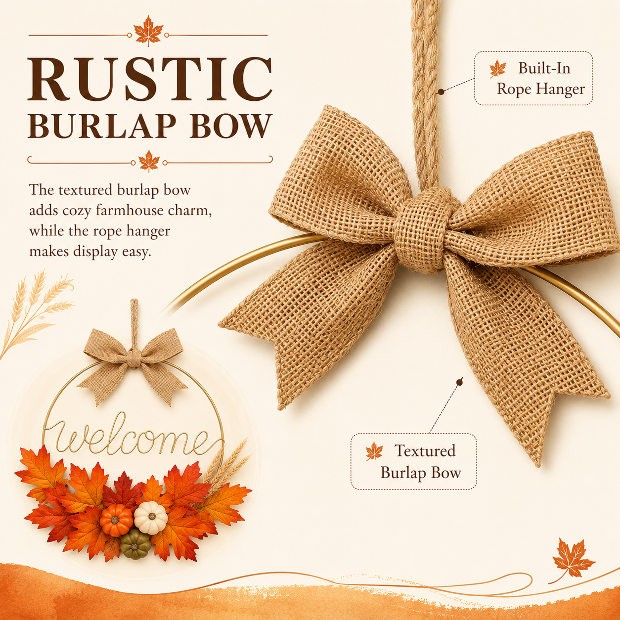 Fall Welcome Door Wreath with Pumpkins & Maple Leaves