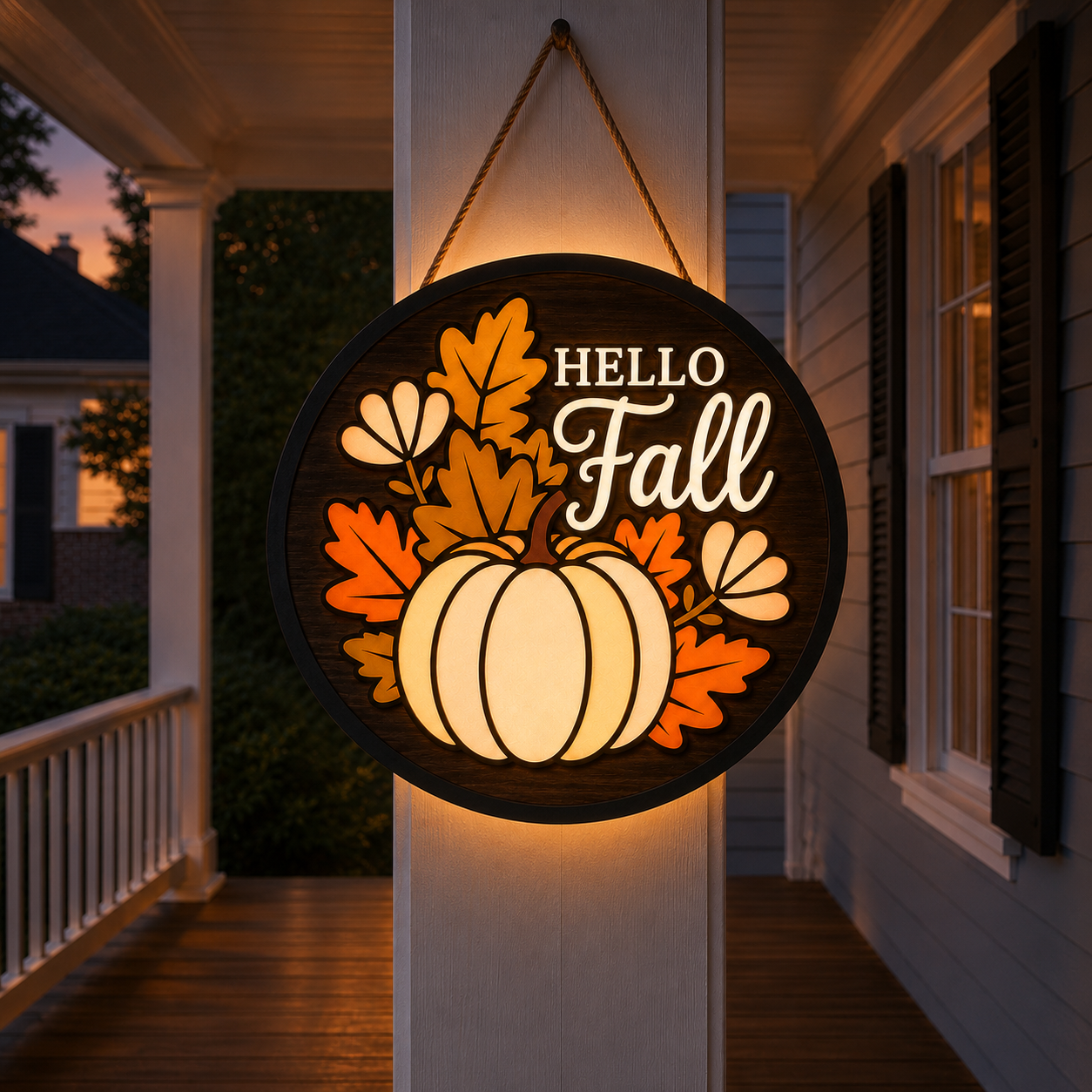 🍂 Lighted Hello Fall Pumpkin Hanging Sign