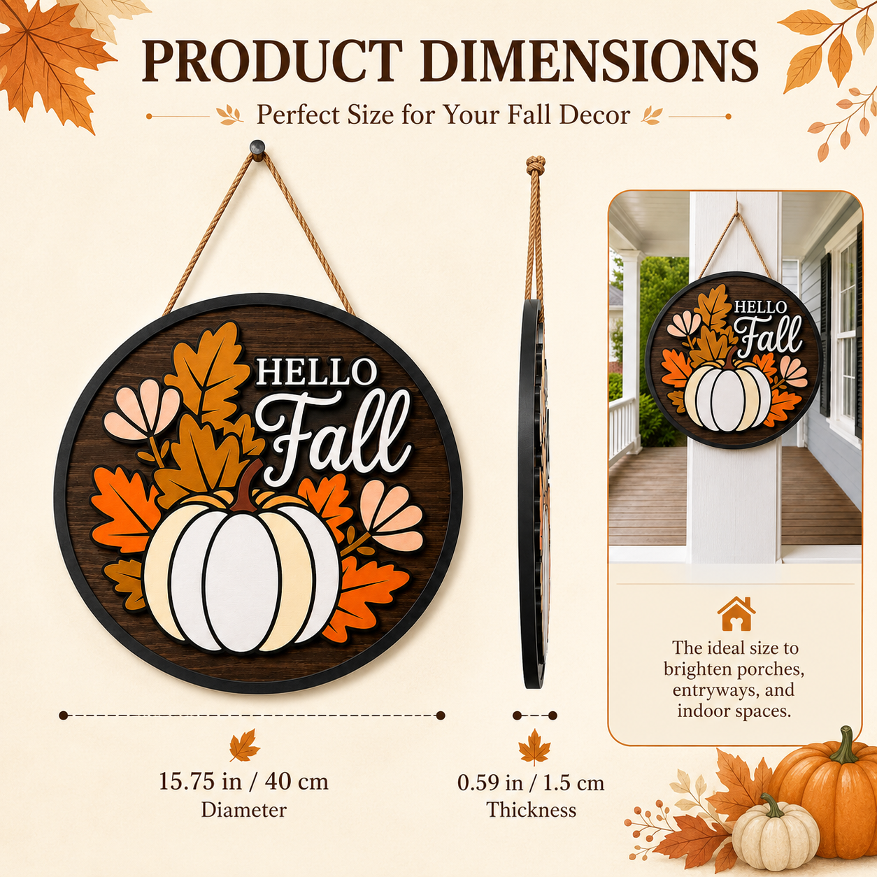 🍂 Lighted Hello Fall Pumpkin Hanging Sign