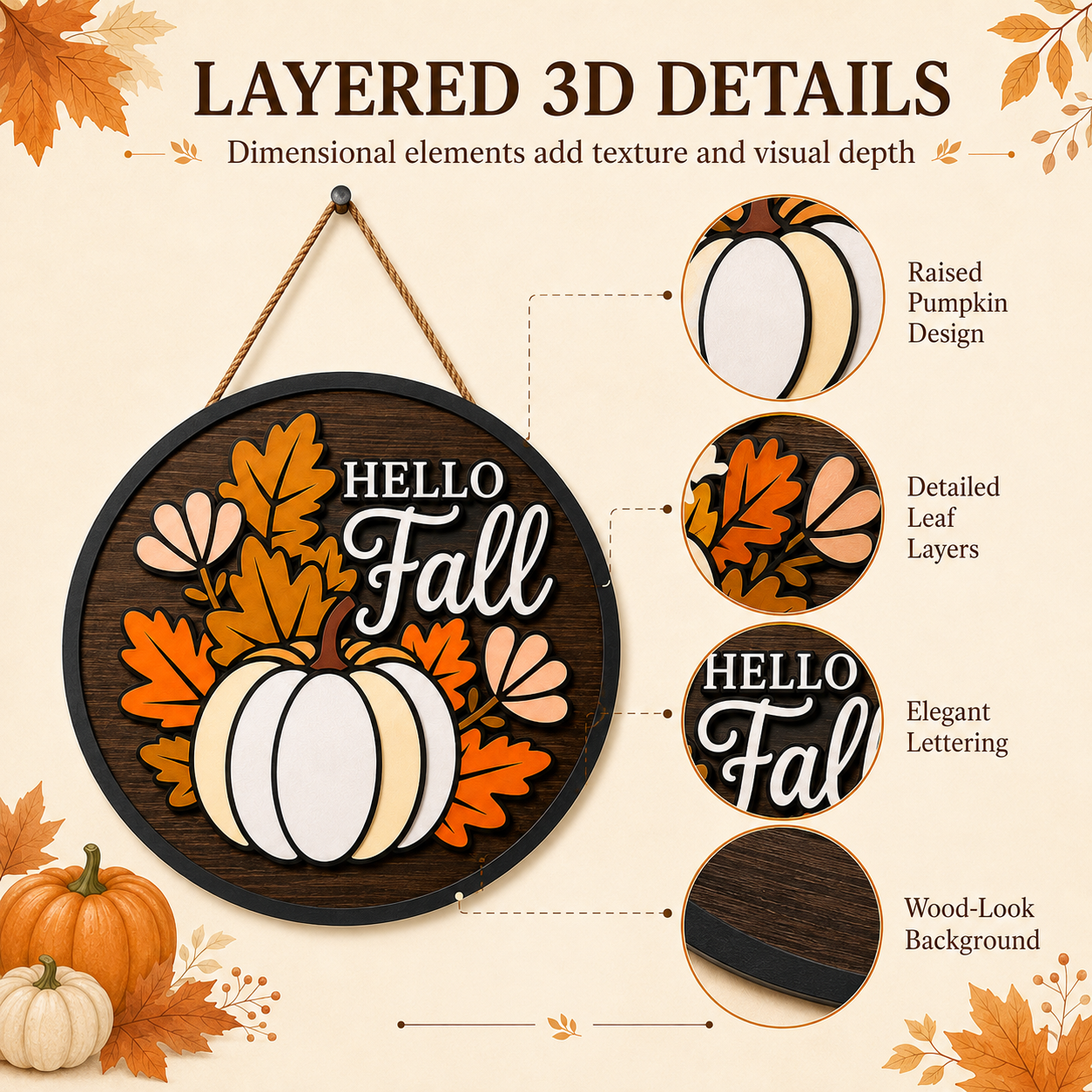 🍂 Lighted Hello Fall Pumpkin Hanging Sign