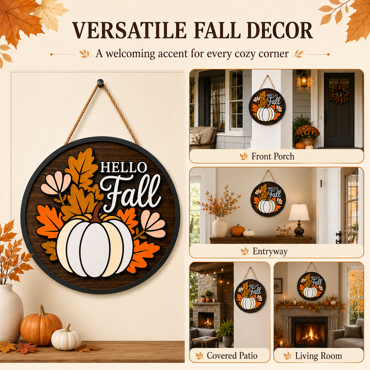 🍂 Lighted Hello Fall Pumpkin Hanging Sign