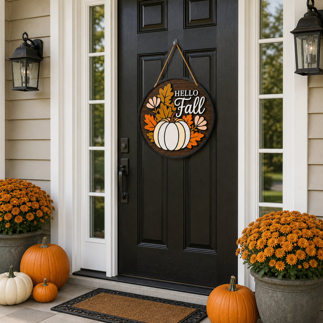 🍂 Lighted Hello Fall Pumpkin Hanging Sign