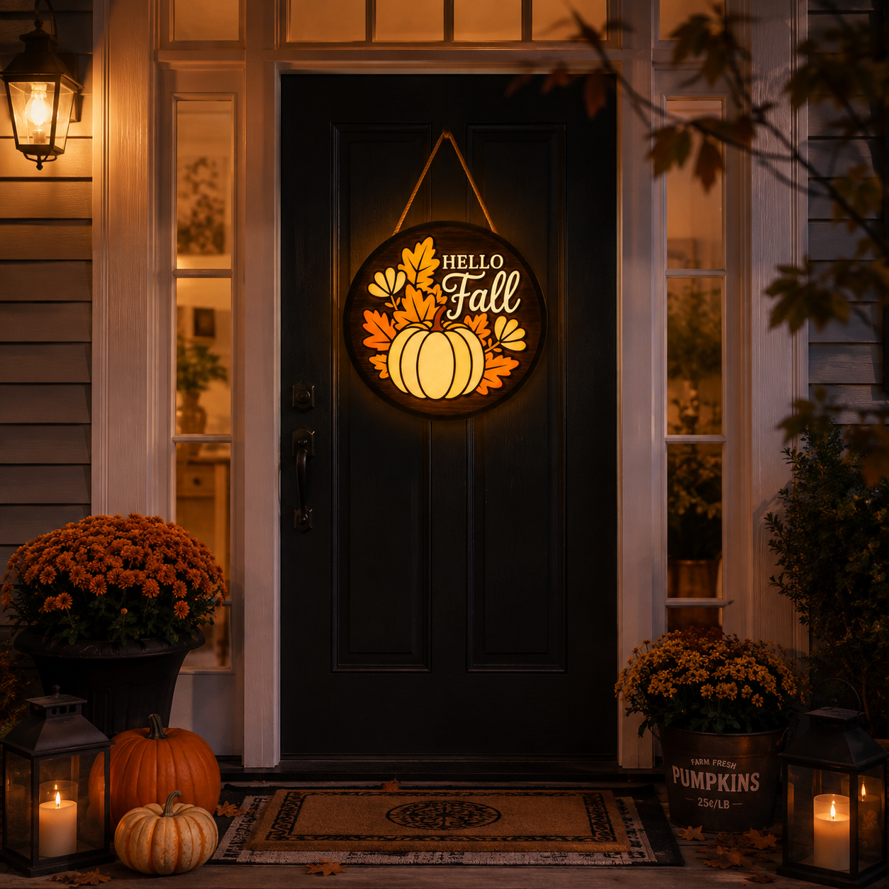 🍂 Lighted Hello Fall Pumpkin Hanging Sign