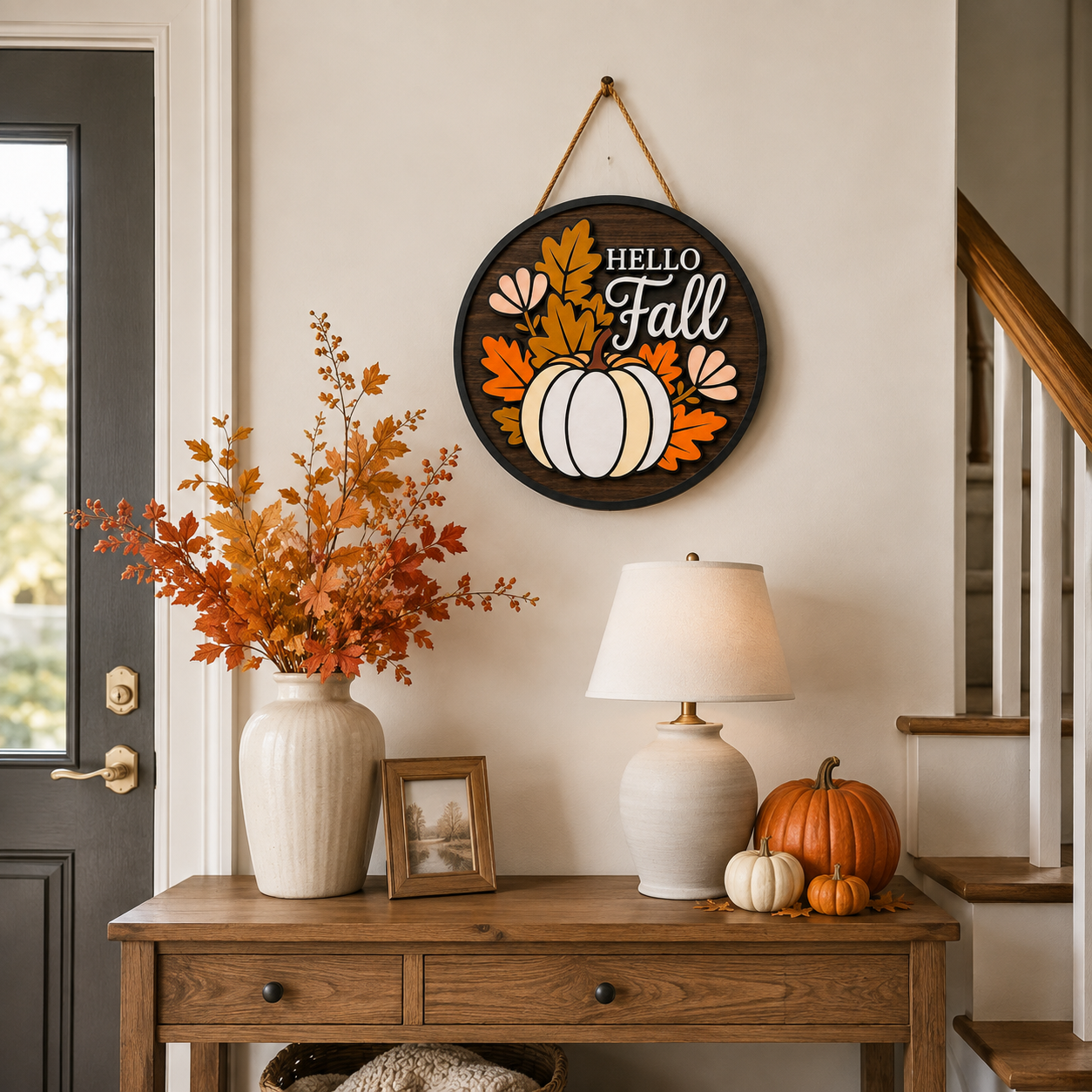 🍂 Lighted Hello Fall Pumpkin Hanging Sign