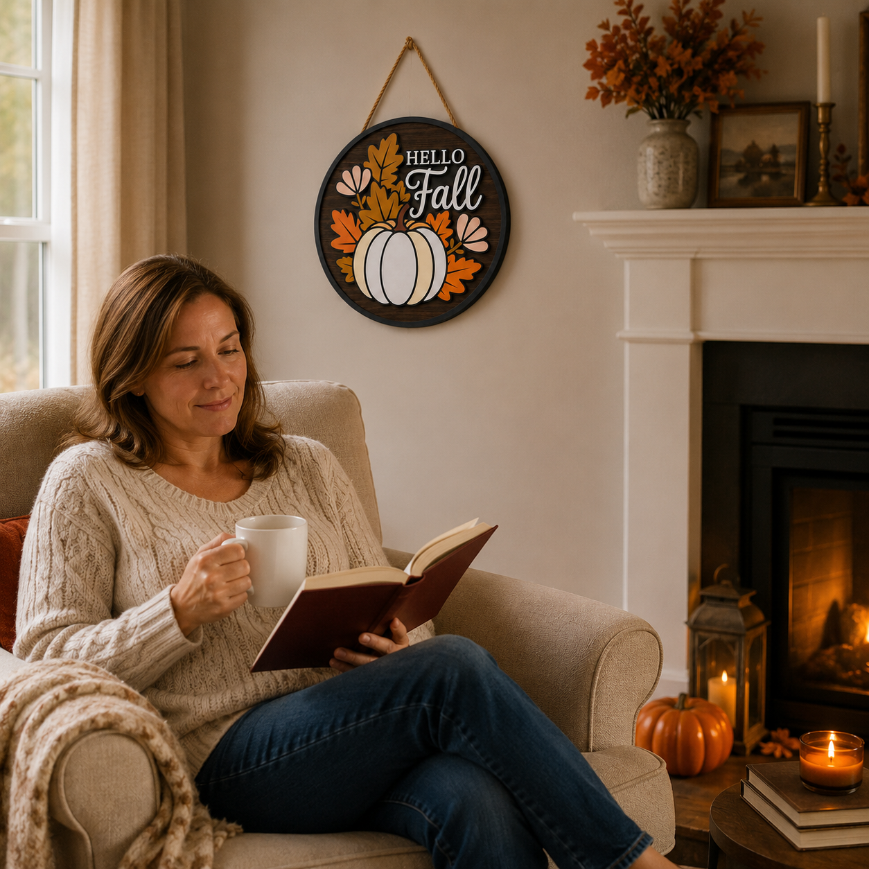 🍂 Lighted Hello Fall Pumpkin Hanging Sign