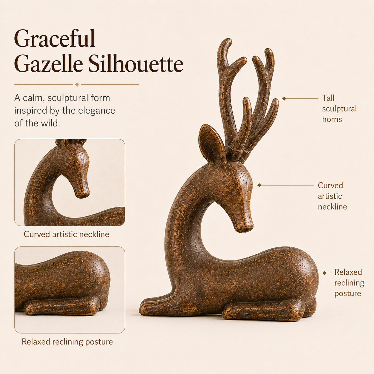 Vintage Wooden Gazelle Figurine