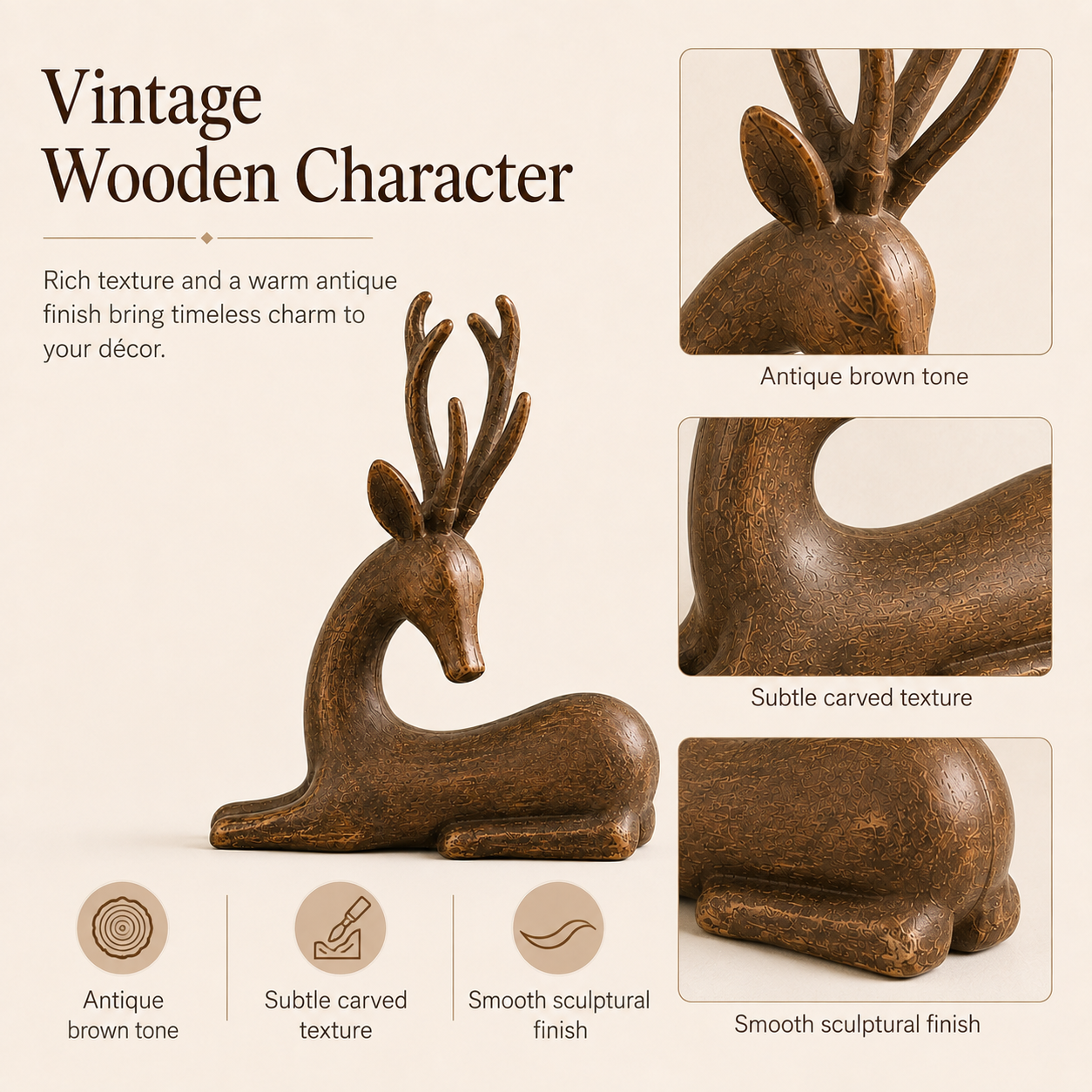 Vintage Wooden Gazelle Figurine