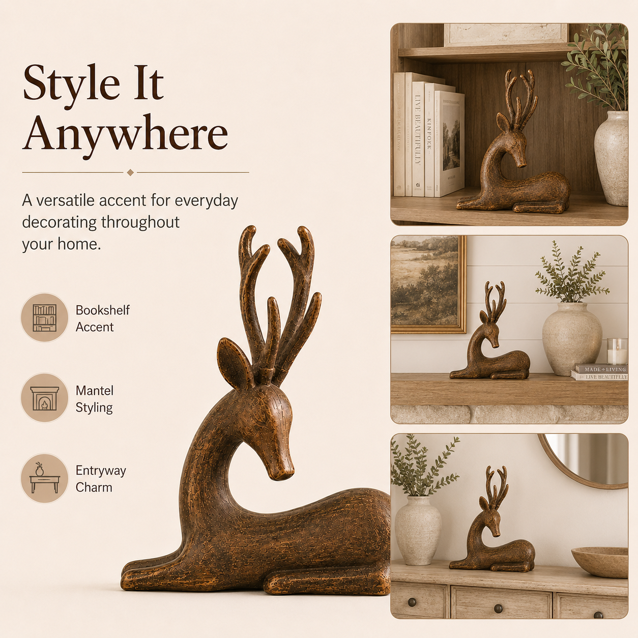 Vintage Wooden Gazelle Figurine