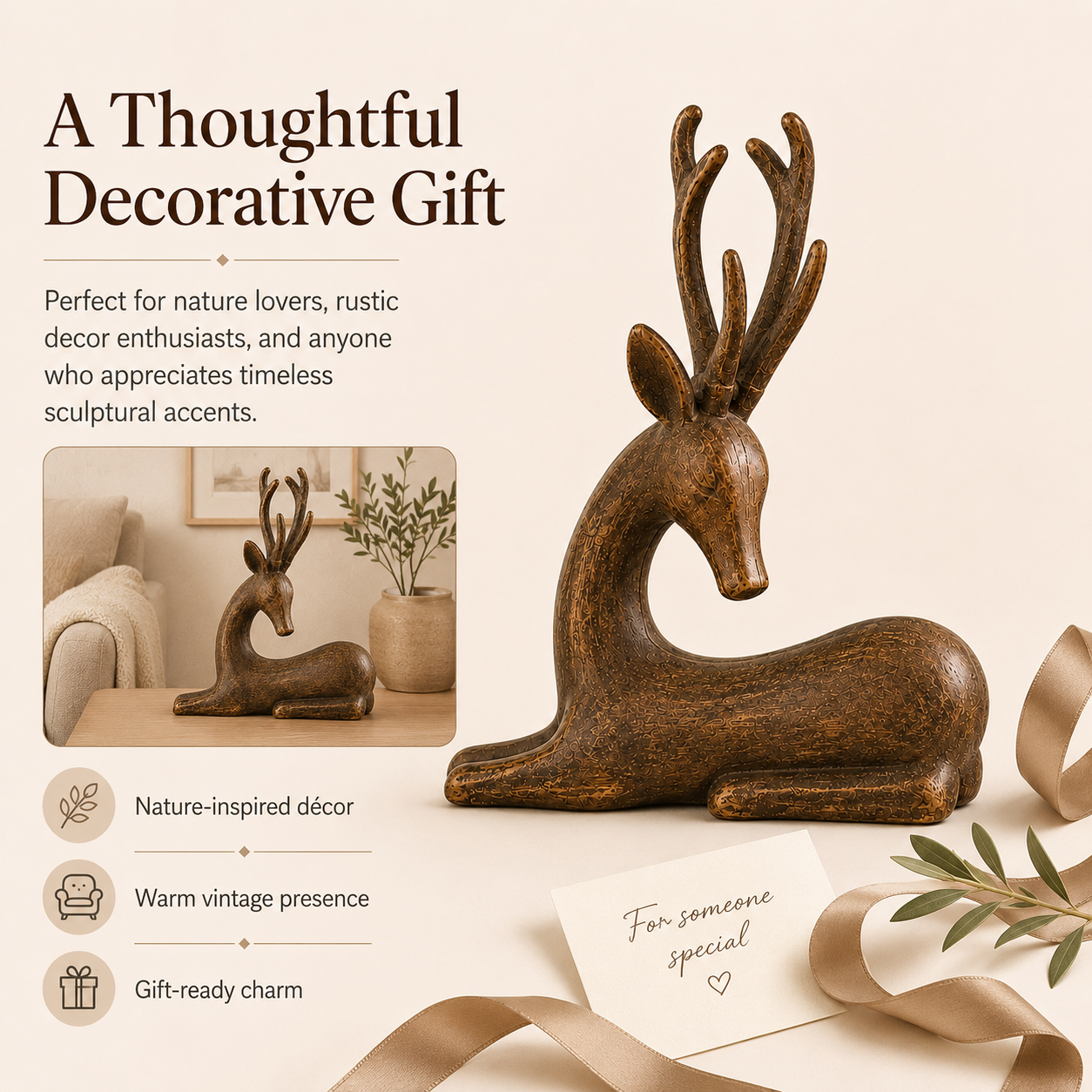 Vintage Wooden Gazelle Figurine