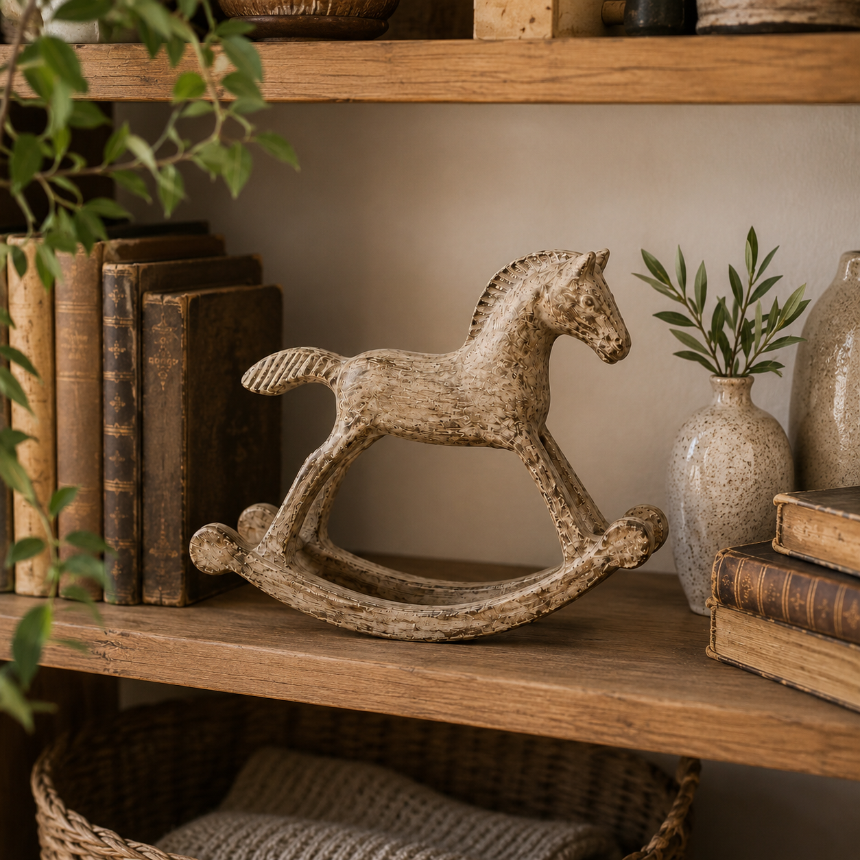 Vintage Distressed Wooden Rocking Horse Figurine