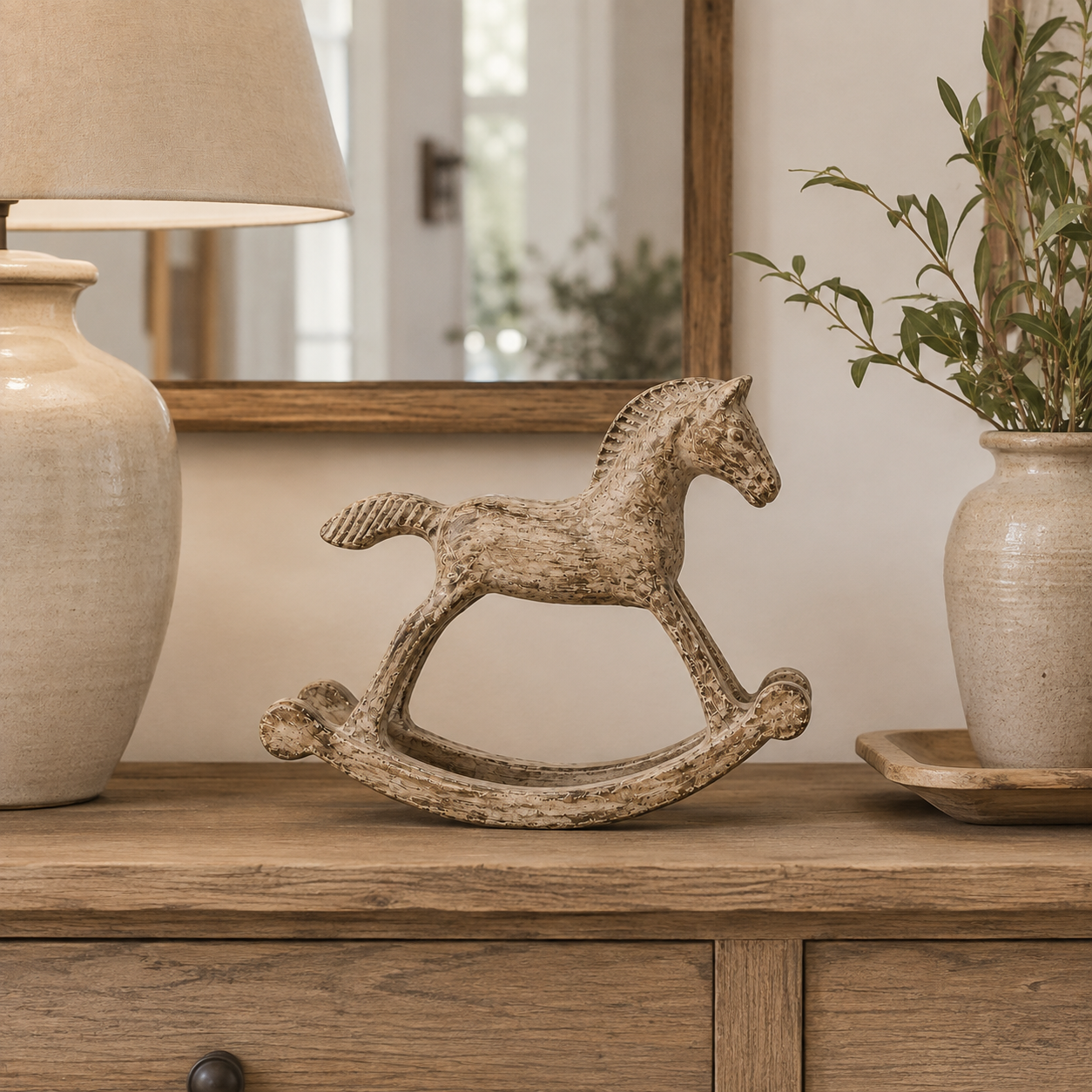 Vintage Distressed Wooden Rocking Horse Figurine