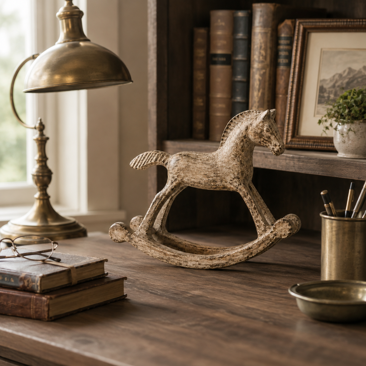 Vintage Distressed Wooden Rocking Horse Figurine