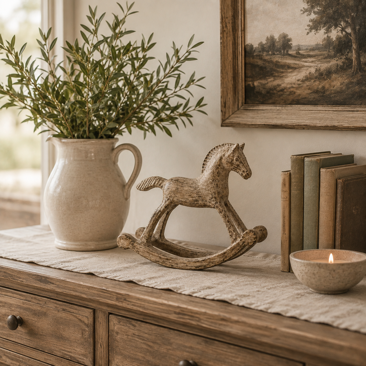 Vintage Distressed Wooden Rocking Horse Figurine