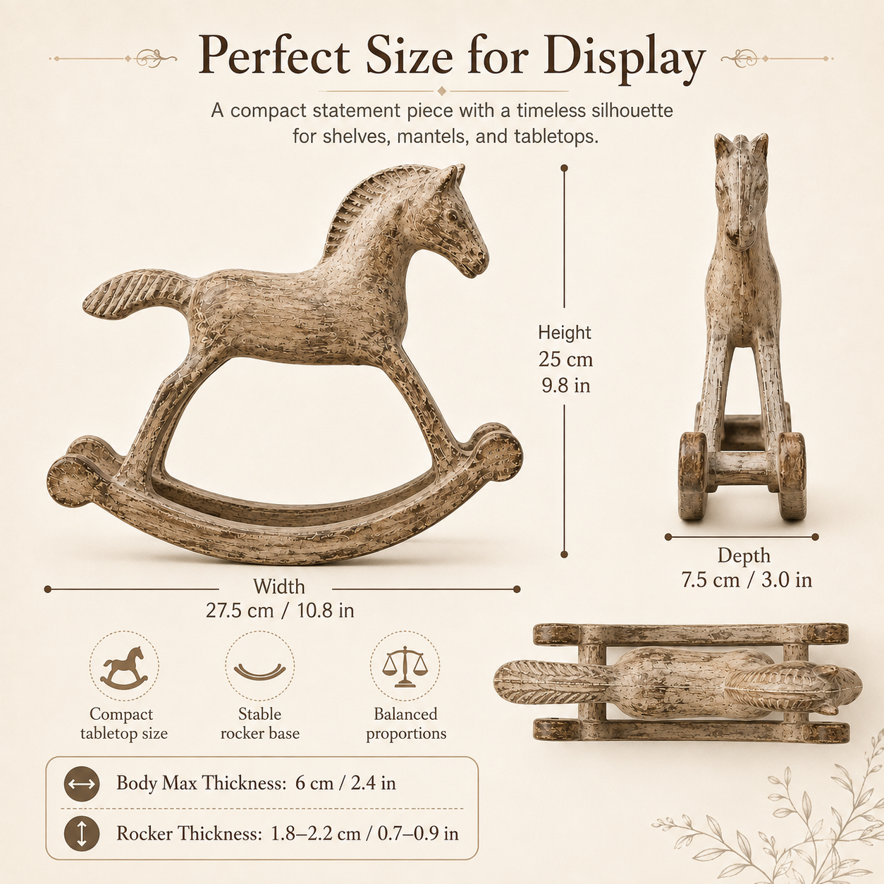 Vintage Distressed Wooden Rocking Horse Figurine