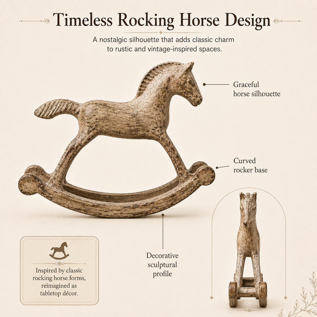 Vintage Distressed Wooden Rocking Horse Figurine