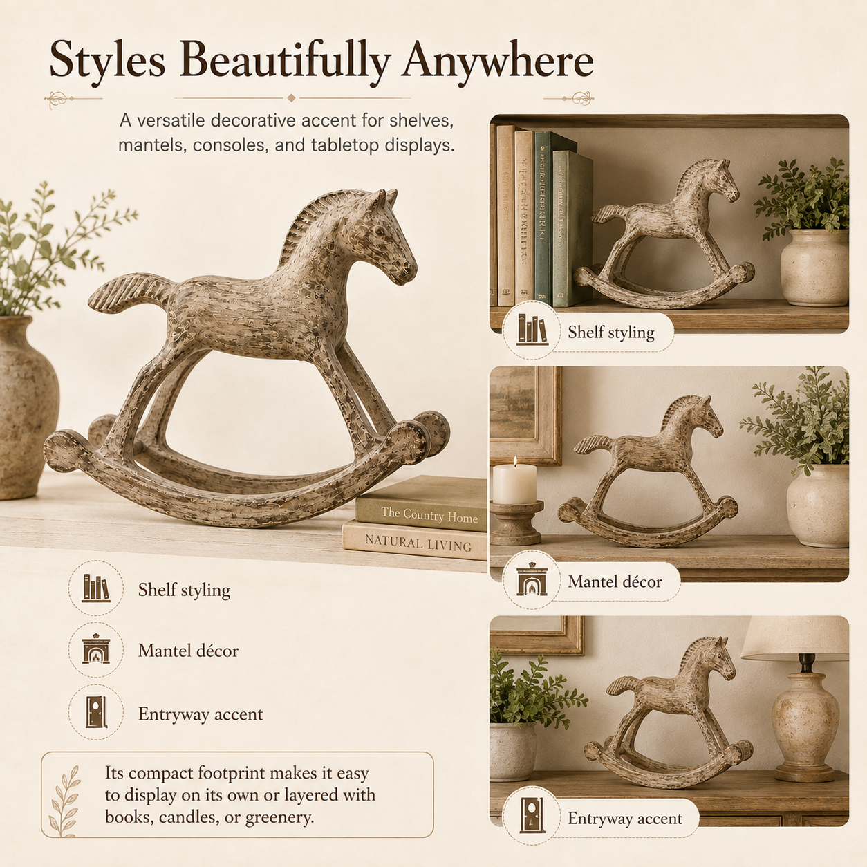 Vintage Distressed Wooden Rocking Horse Figurine