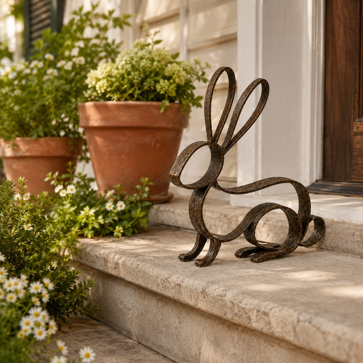 Vintage Metal Rabbit Sculpture – Rustic Hollow Bunny Tabletop Decor