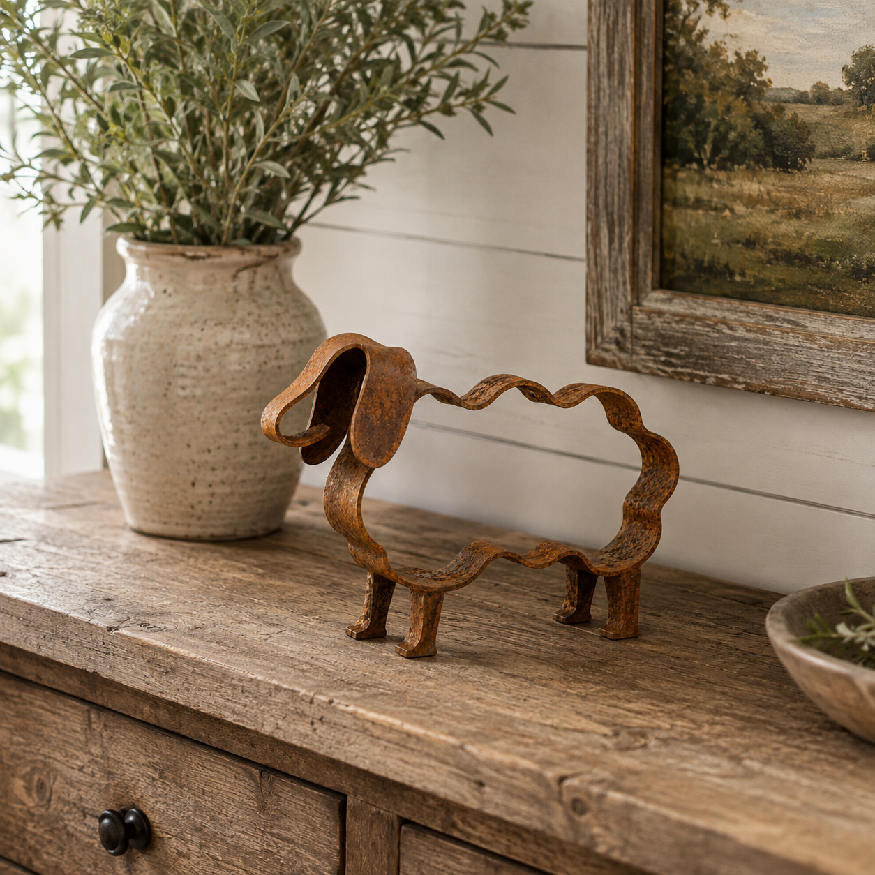 Rustic Metal Sheep Sculpture – Abstract Farmhouse Animal Decor