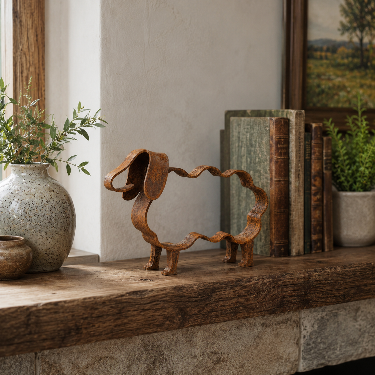 Rustic Metal Sheep Sculpture – Abstract Farmhouse Animal Decor
