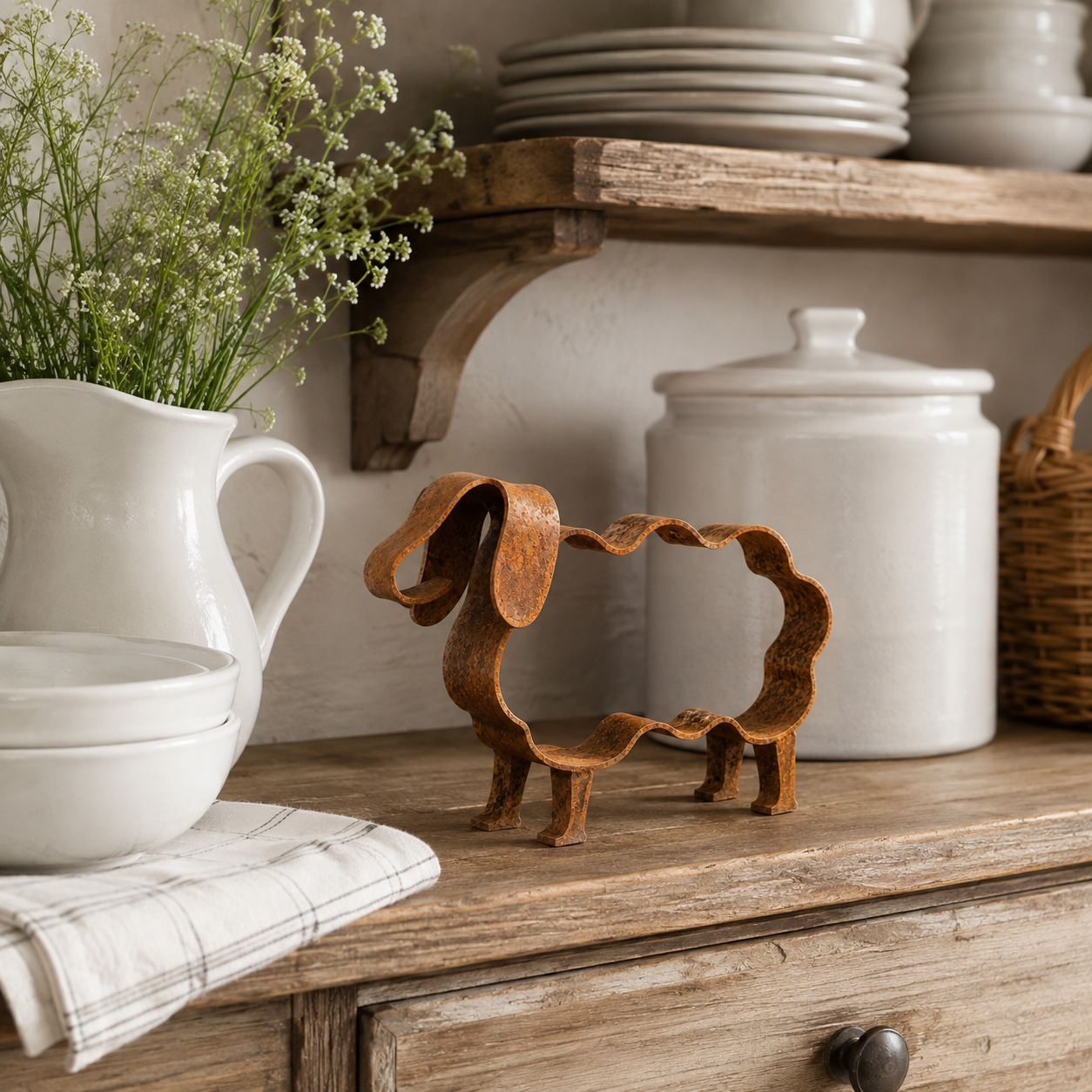 Rustic Metal Sheep Sculpture – Abstract Farmhouse Animal Decor