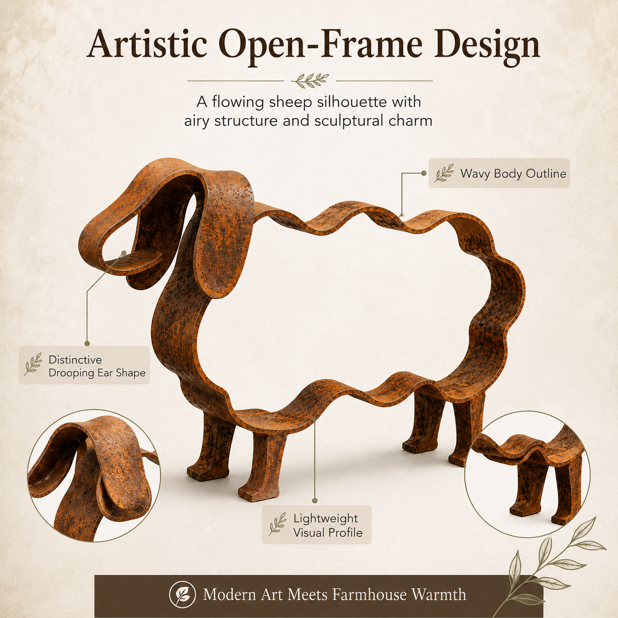 Rustic Metal Sheep Sculpture – Abstract Farmhouse Animal Decor