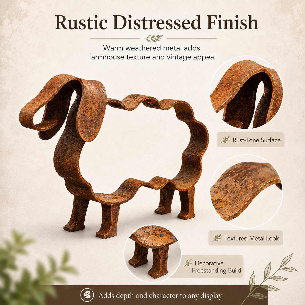 Rustic Metal Sheep Sculpture – Abstract Farmhouse Animal Decor